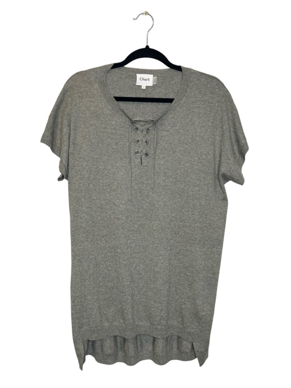 CHARLI Lightweight Linen Blend Sweater Knit Short Sleeve Tunic Length Top Medium